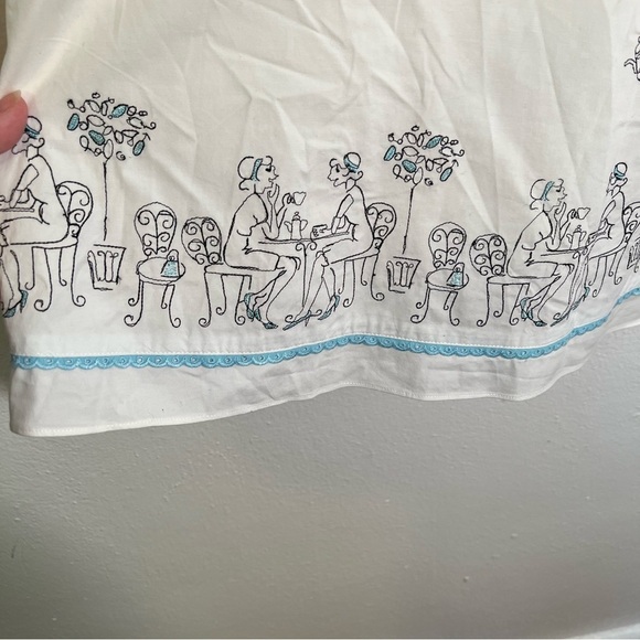 Vintage Loft Skirt White Embroidered Cafe Pattern 8 - Picture 4 of 10